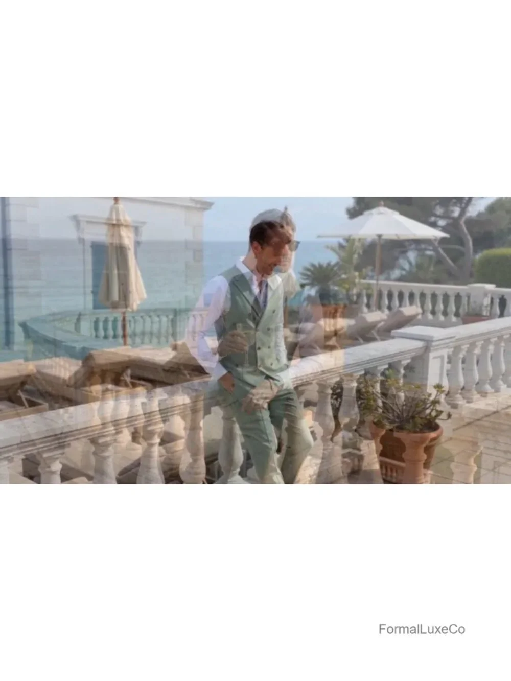 Men's Linen Suit Set 2 Piece Slim Fit Vest & Pants Summer Tuxedo